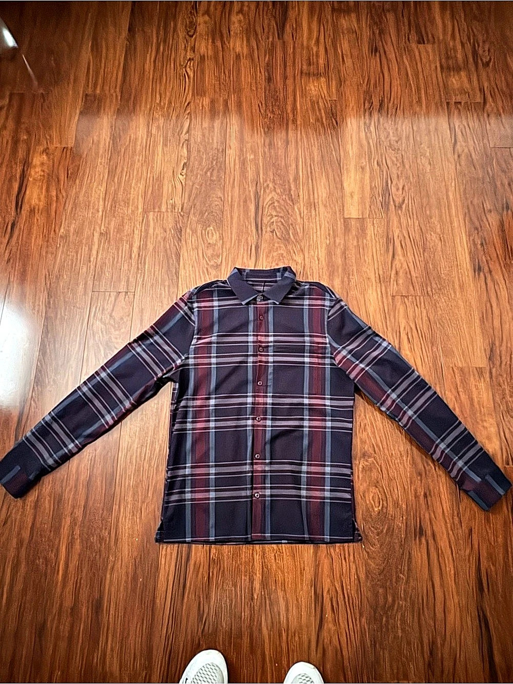 Lululemon Soft Knit Overshirt Men's Plaid Button Down Shirt in Blue & Red